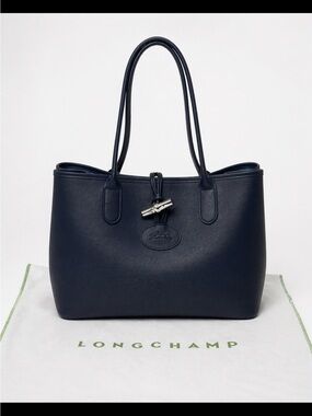 Longchamp Navy Leather Top-Handle Tote
